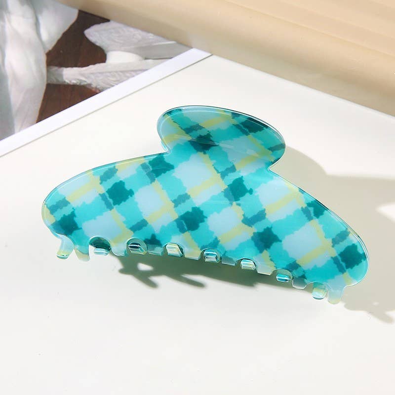 Large Plaid Oval Hair Claw Clips