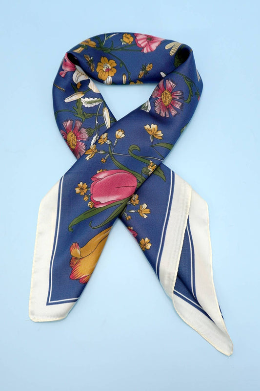 Navy Large Floral Print Scarf