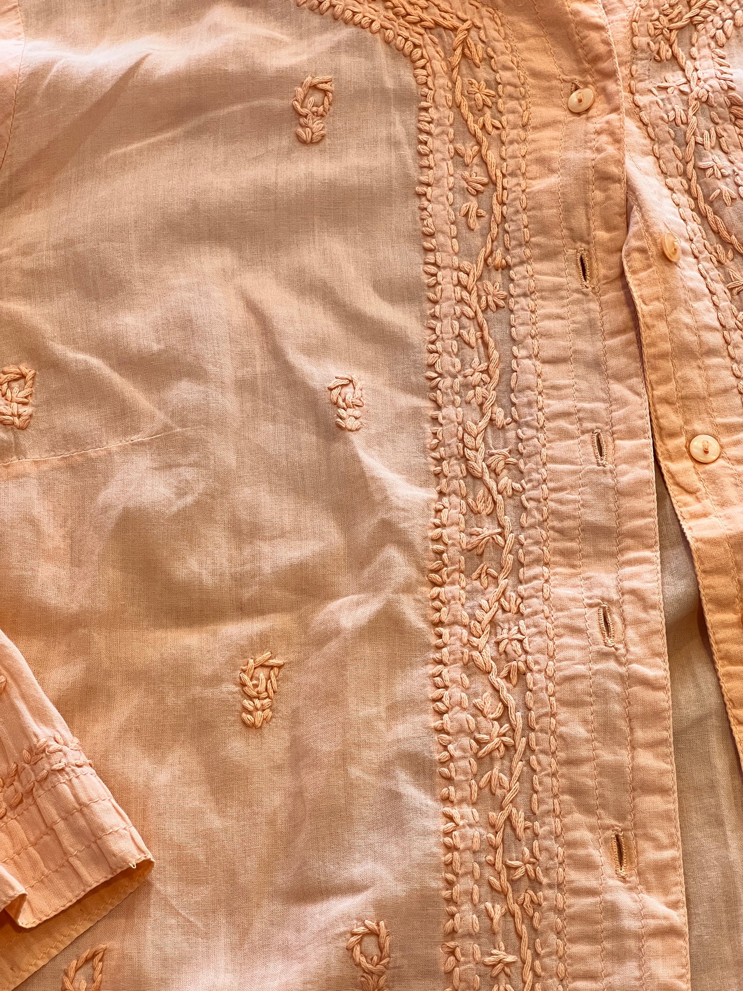 KÜHL Peach Embroidered Button-Up Boho Artisan Blouse