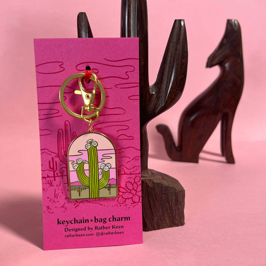 Pink Saguaro Cactus Keychain Bag Charm
