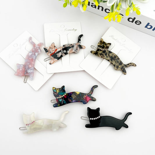 Crystal Cat Acetate Side Hair Clip