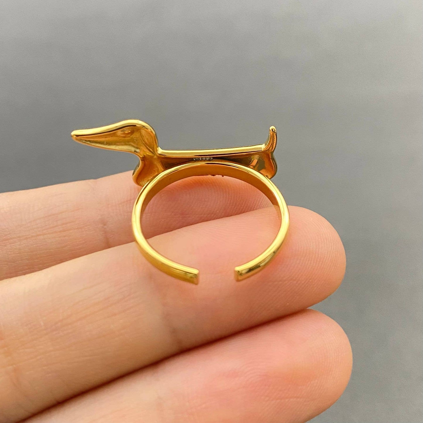 18K Gold-Plated Stainless Steel Dachshund "Wiener Dog" Ring