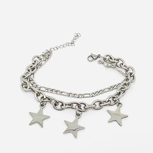 Star Charm Stainless Steel Stacked Chain Bracelet