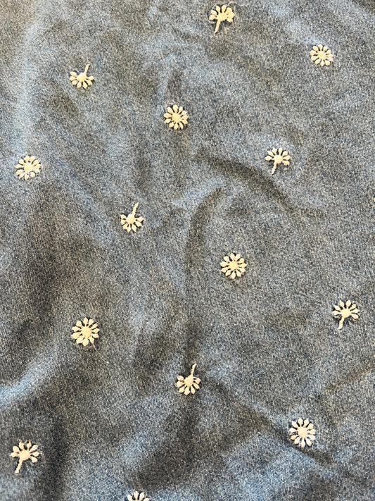 Vintage Vision Apparel Embroidered Denim Dress | White Floral Denim Midi Dress