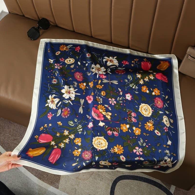 Navy Large Floral Print Scarf