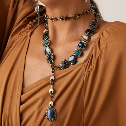 Vintage Multi-Color Gemstone Pendant Necklace