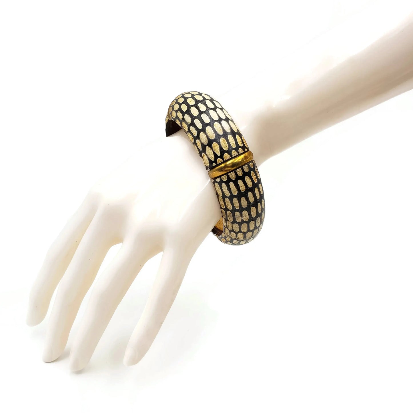 Buffalo Horn with Brass Base Wood Cobra Print Bangle