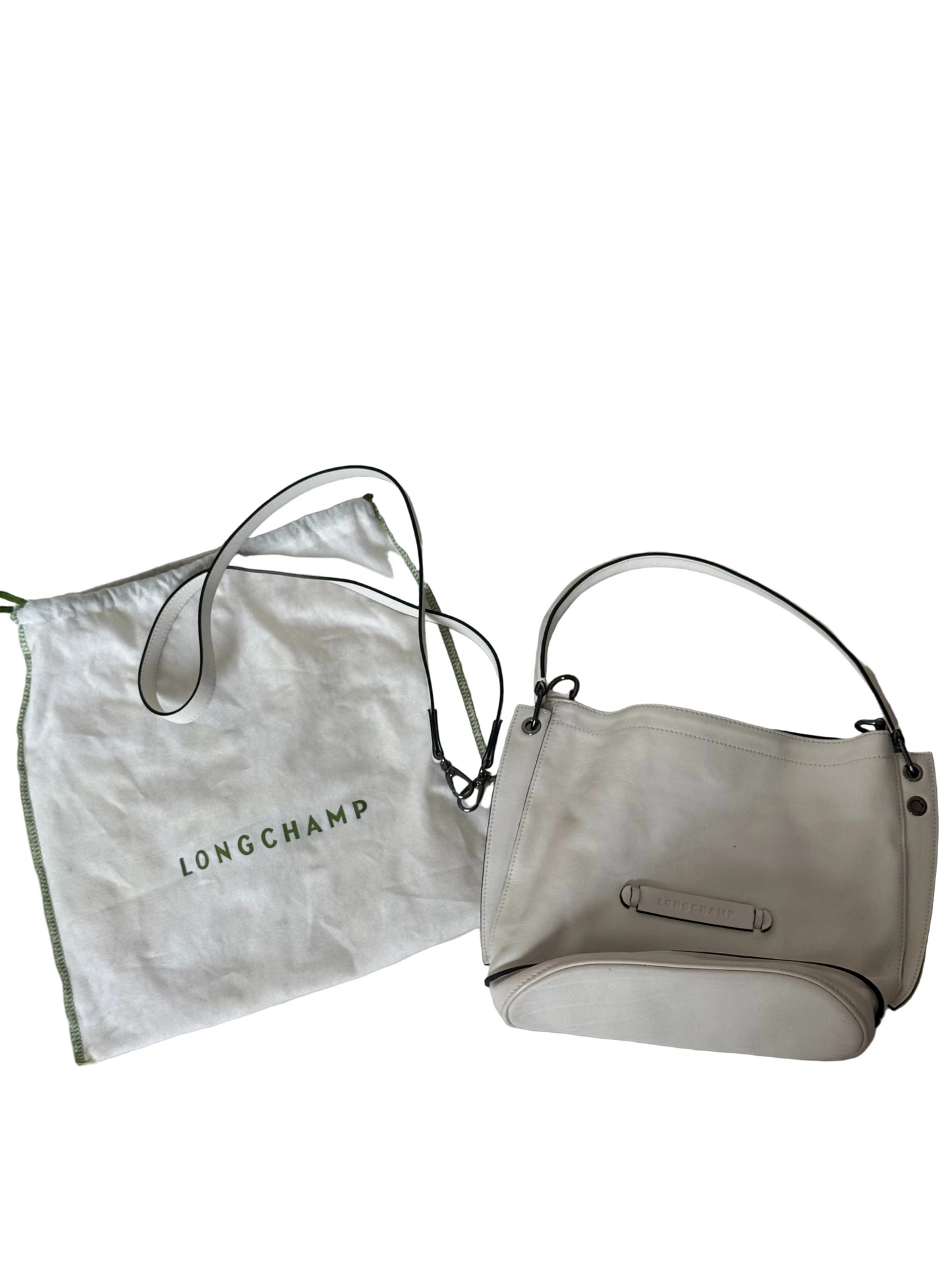Y2K White Longchamp Leather Bucket Bag