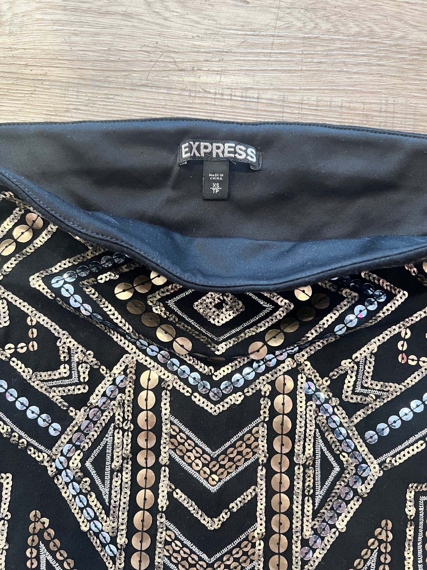 Express Geometric Sequins Black Mini Skirt