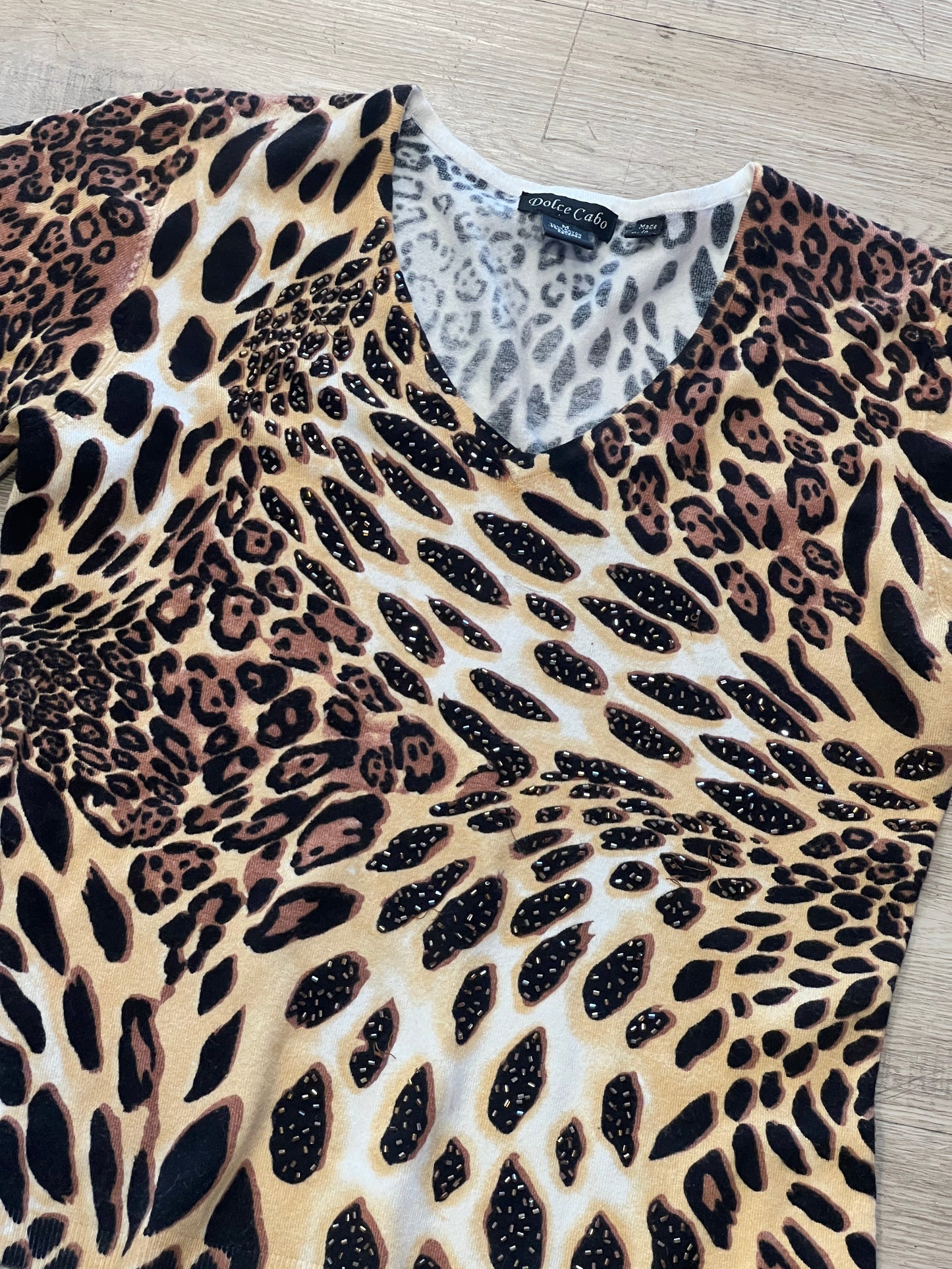 Cheetah Print Top with Rhinestone Detailing