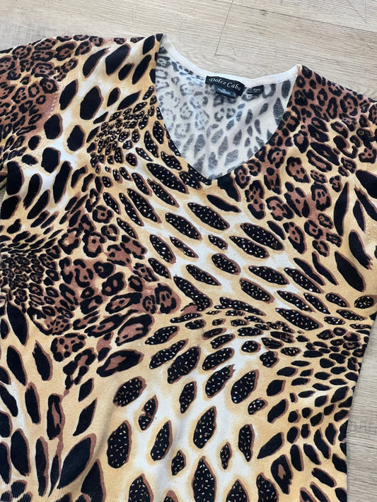 Cheetah Print Top with Rhinestone Detailing