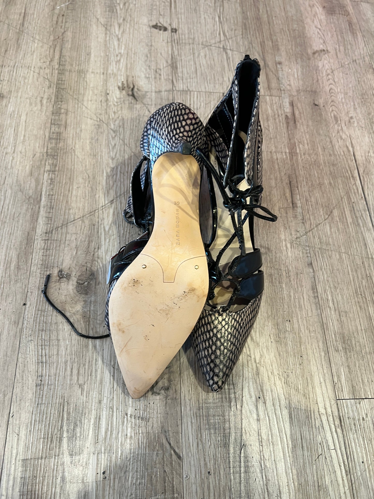 ZARA Snakeskin Lace-Up Pointed Toe Heels