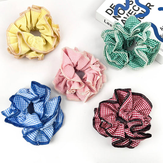 Handmade Retro Double-Layered Two-Tone Plaid Hair Scrunchie Tie