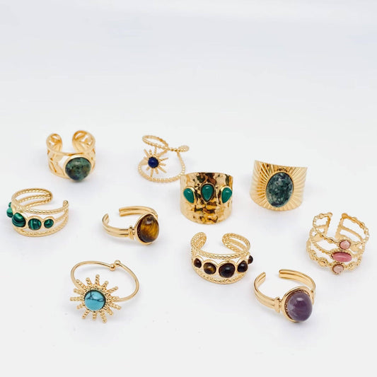 18K Gold-plated Stainless Steel Stone Rings