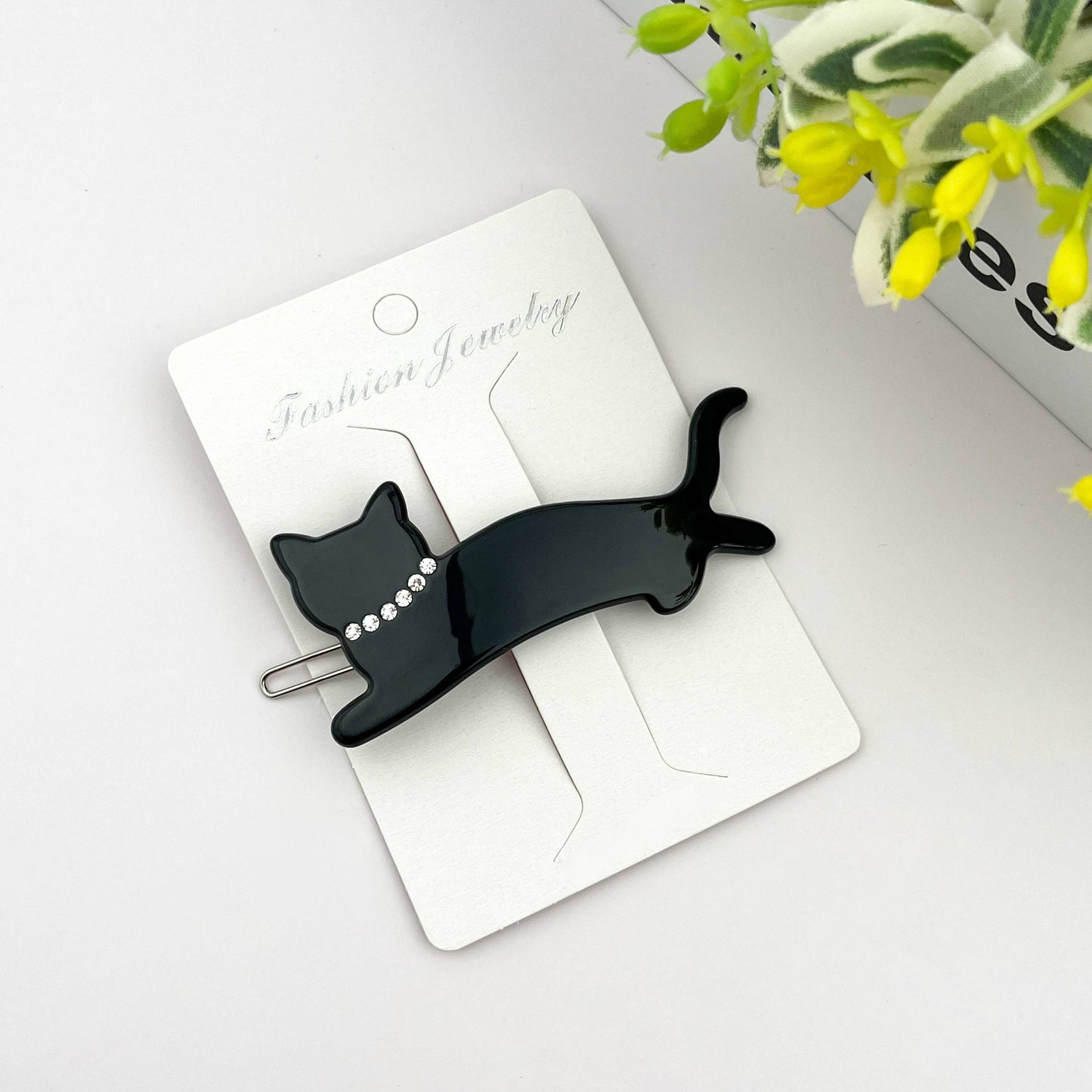 Crystal Cat Acetate Side Hair Clip