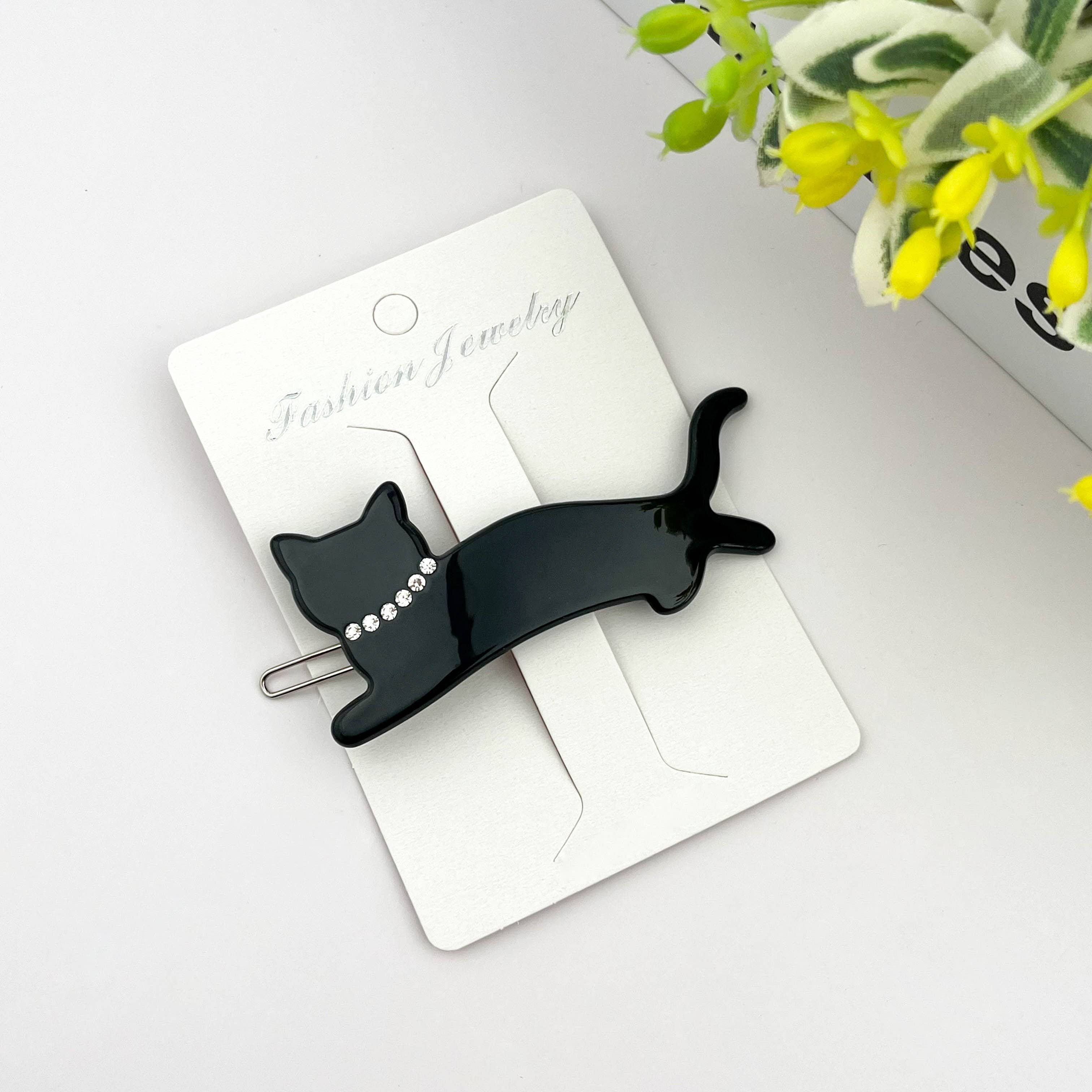 Crystal Cat Acetate Side Hair Clip