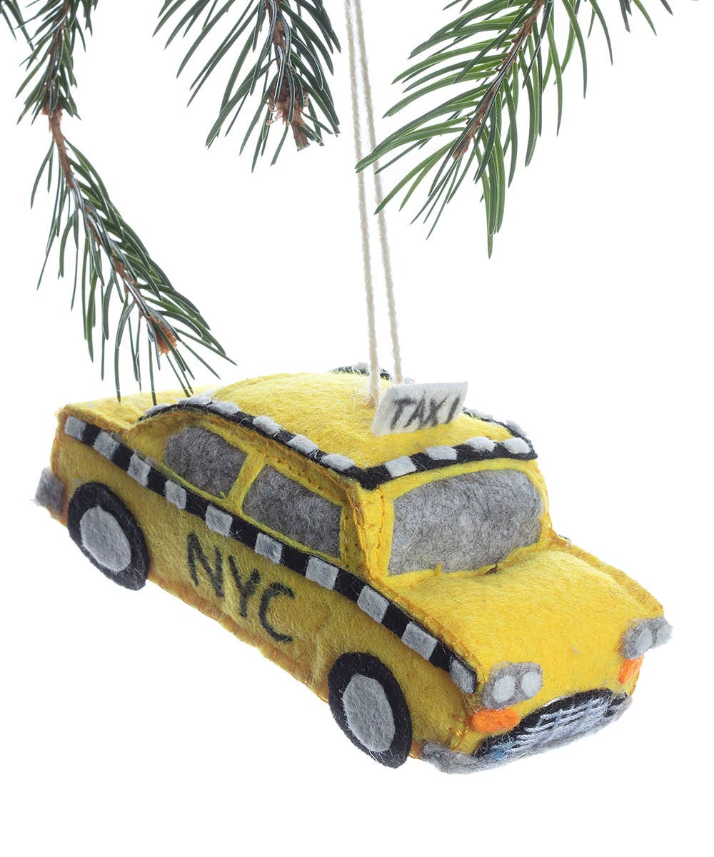 Handmade Felt Taxi Ornament