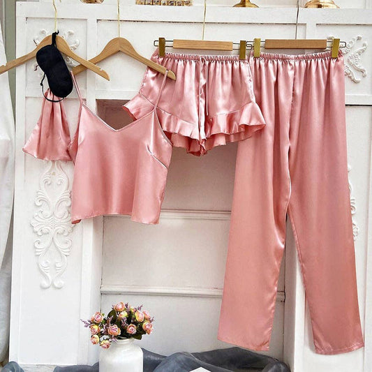 Belle Pink Satin Tank, Ruffle Hem Shorts and Lounge Pants (Separates)