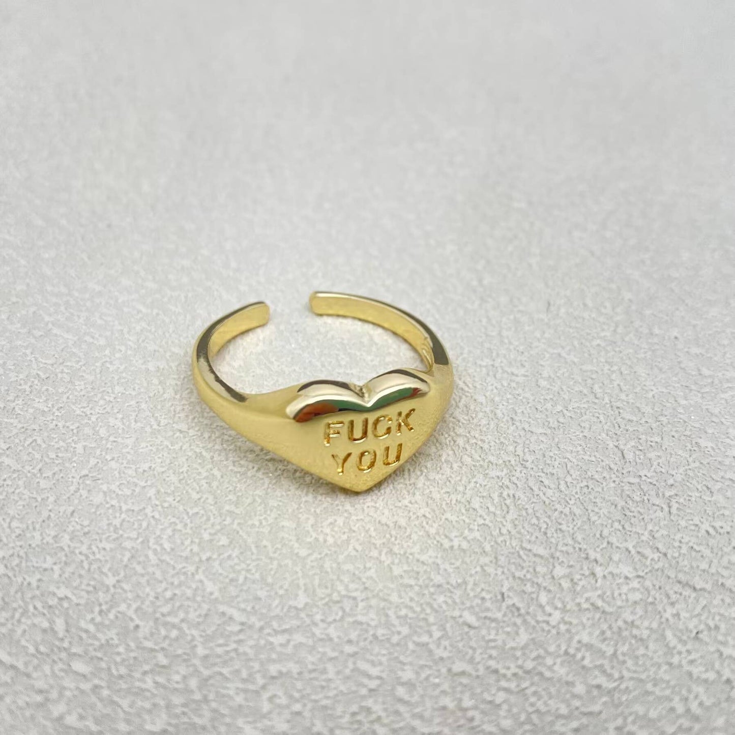 "Fuck You" Heart-shaped 18K Gold Plated Steel Ring
