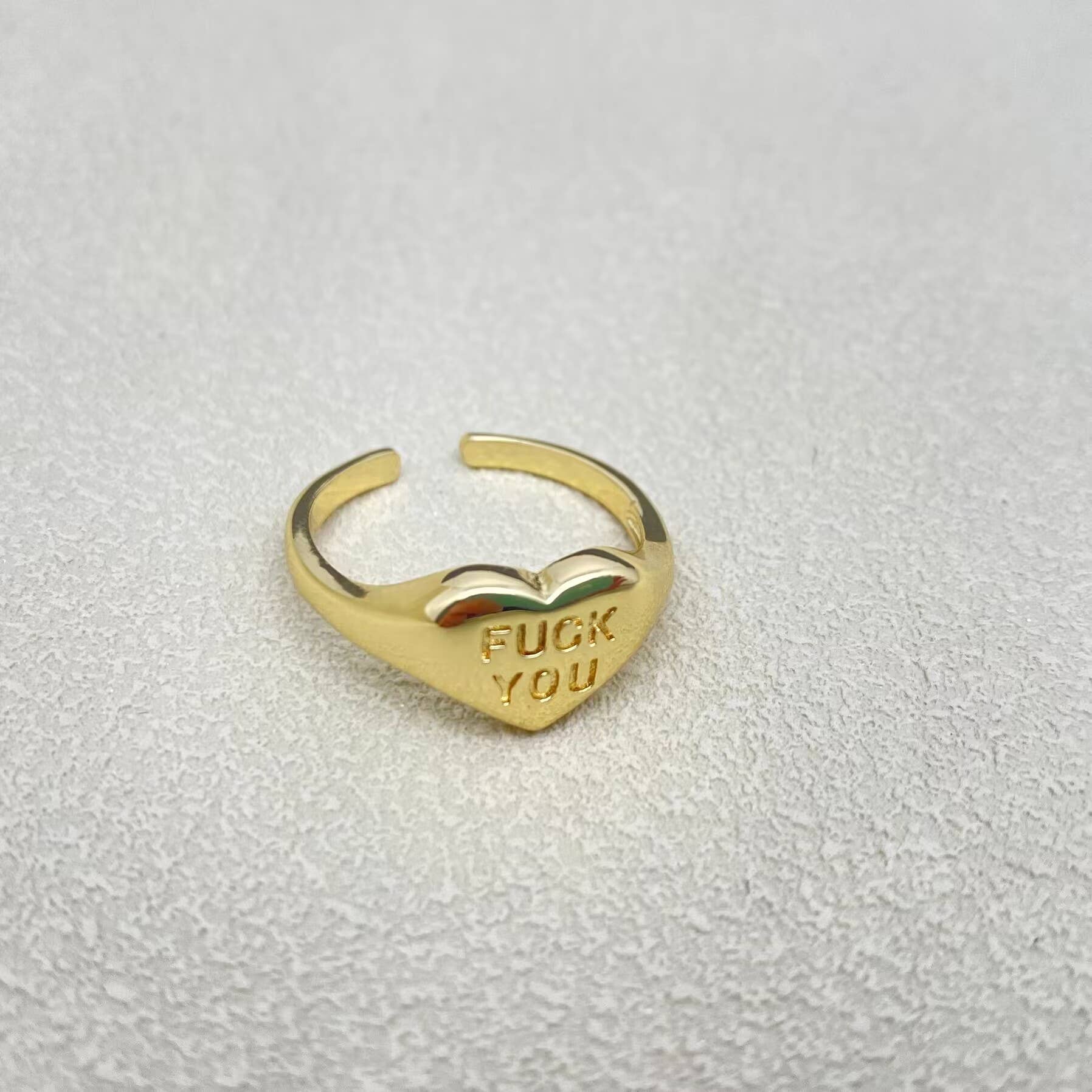 "Fuck You" Heart-shaped 18K Gold Plated Steel Ring