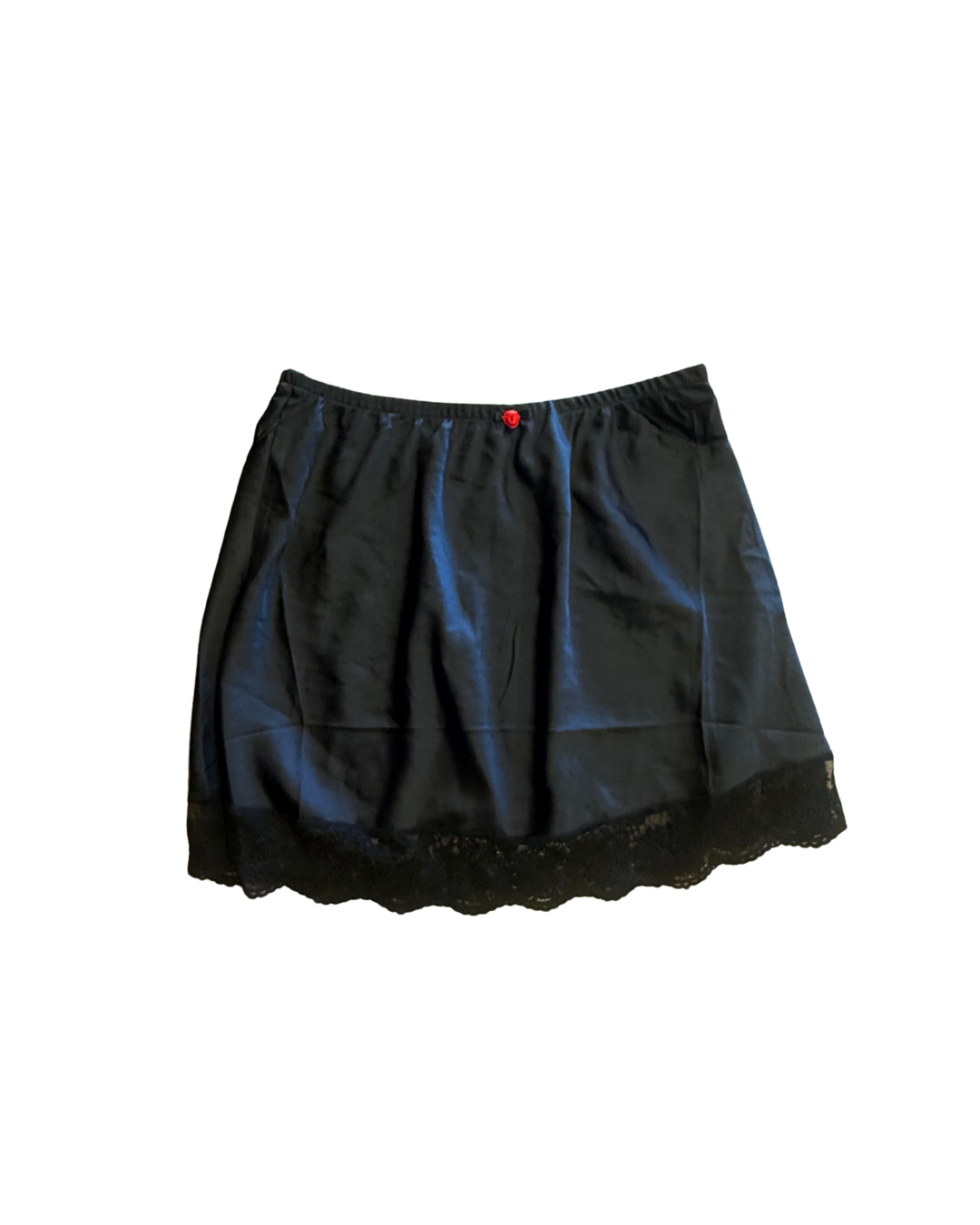 Vintage Black Satin Mini Skirt with Rosette Detail – Size Medium
