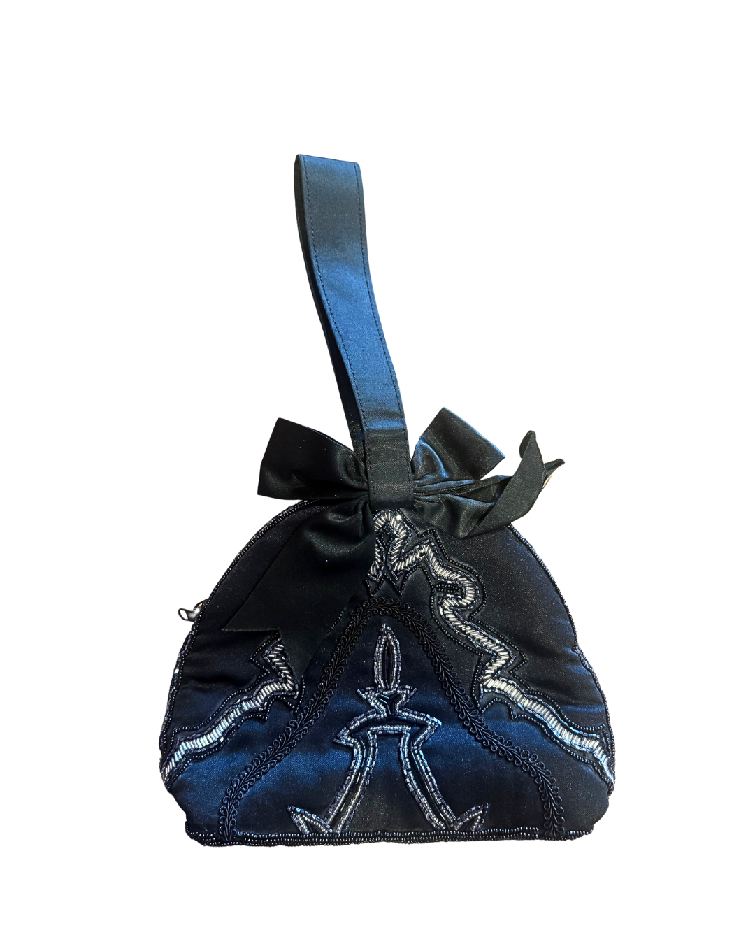 Vintage Black Beaded Embroidered Evening Handbag