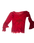 Vintage Y2K Sheer Red Sequin Bell Sleeve Top – Size Small