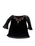 Y2K Black Floral Embroidered Peasant Top – Size XS