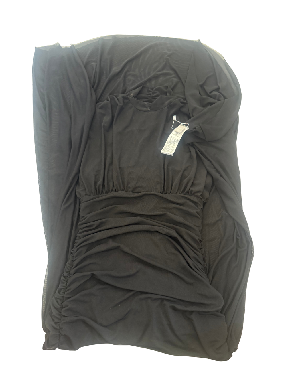 Black Mesh High-Neck Ruched Dress – Size Small