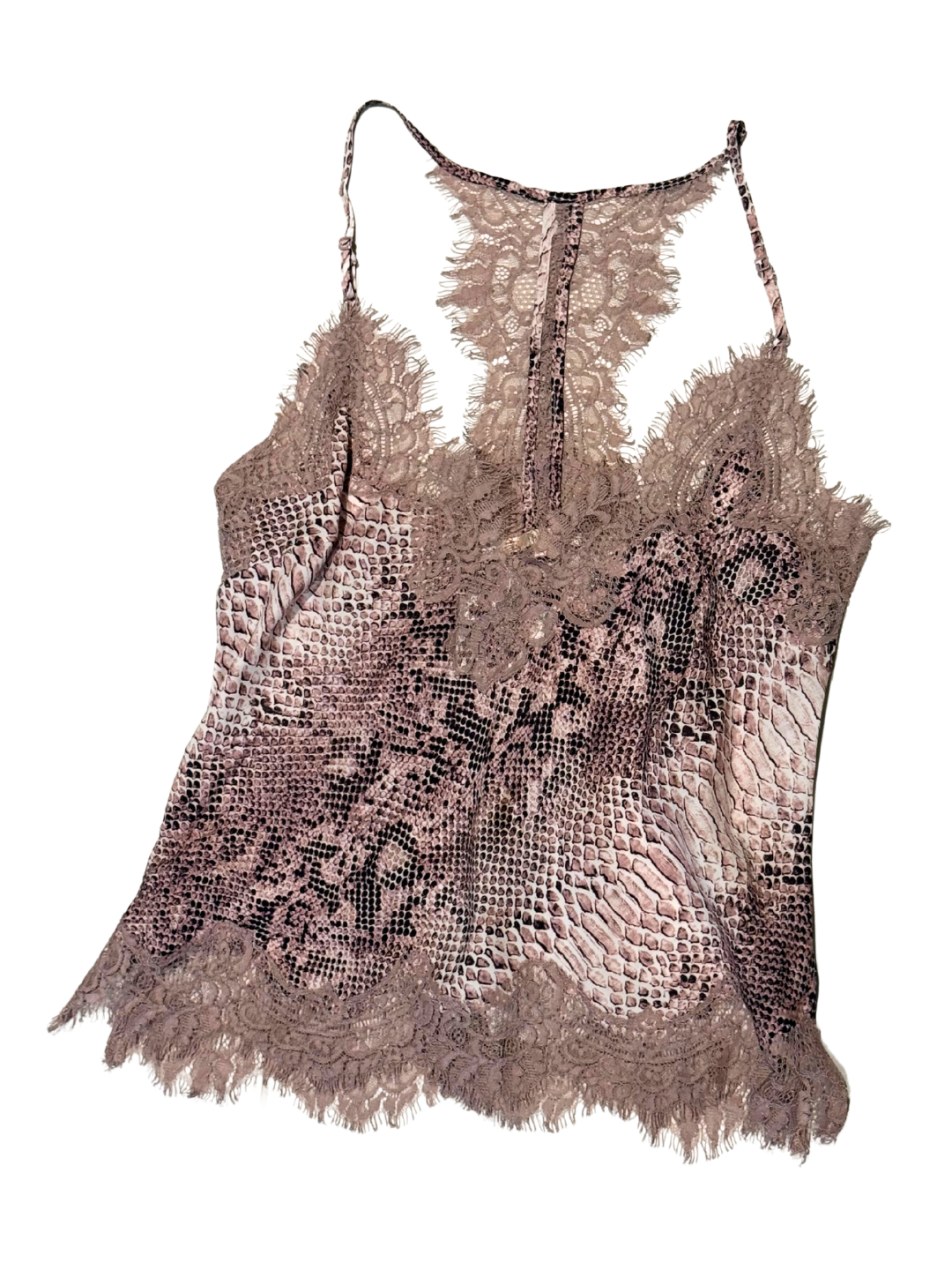 Y2K Gold Hawk Snakeskin Lace Silky Top - Size XS