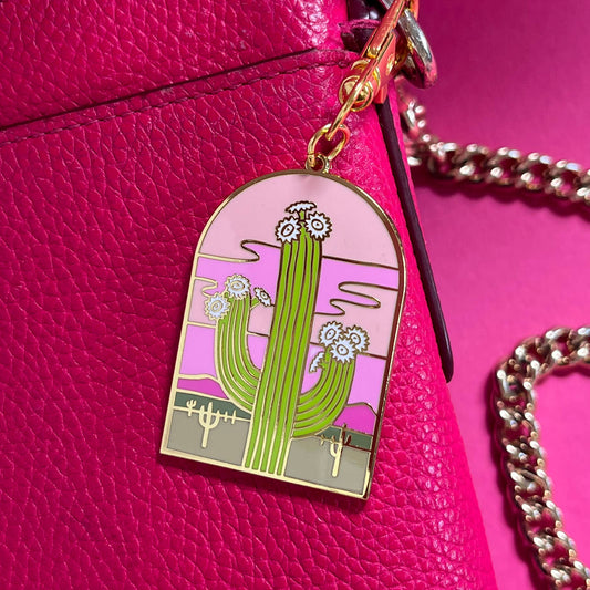 Pink Saguaro Cactus Keychain Bag Charm