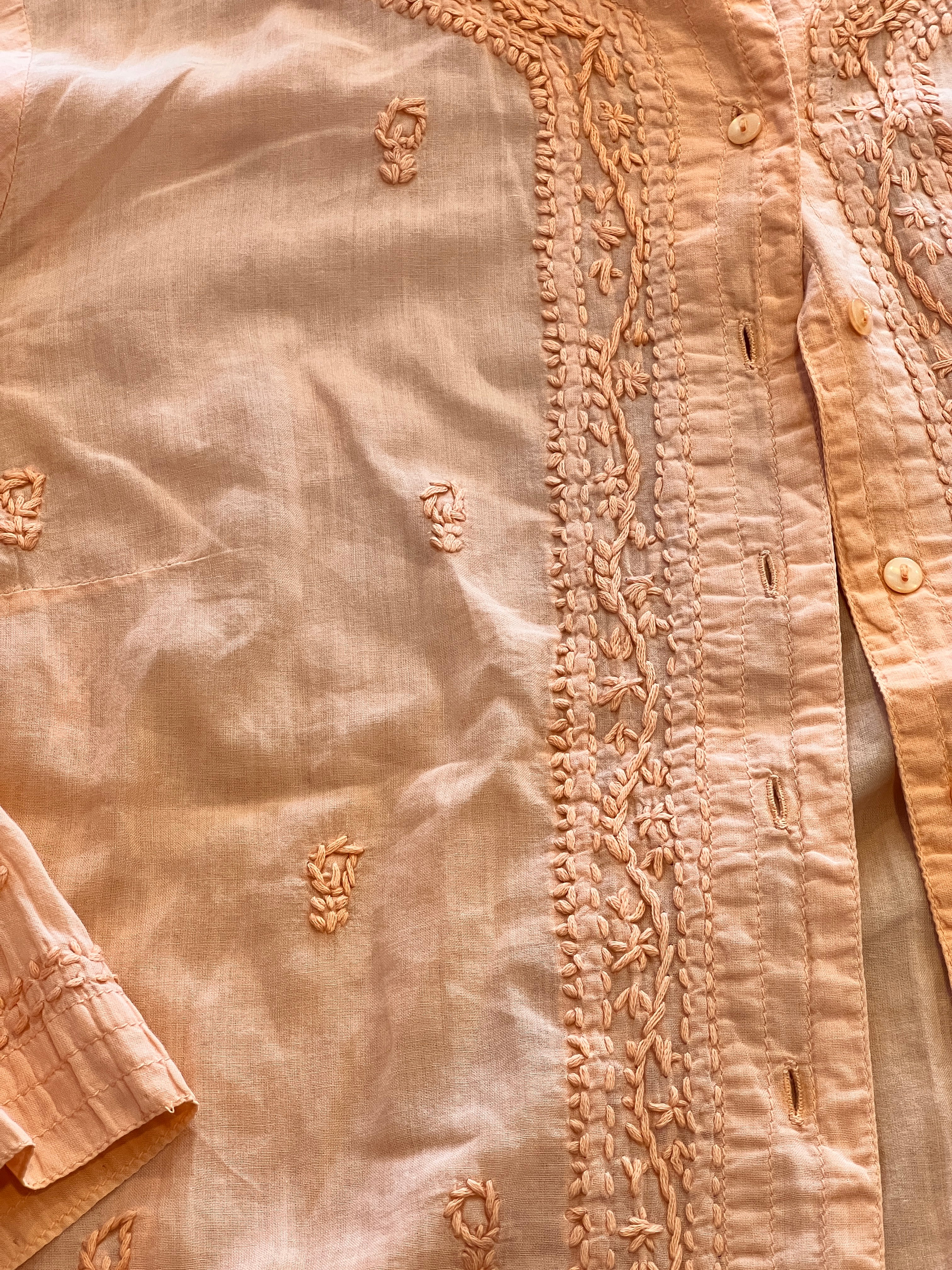KÜHL Peach Embroidered Button-Up Boho Artisan Blouse