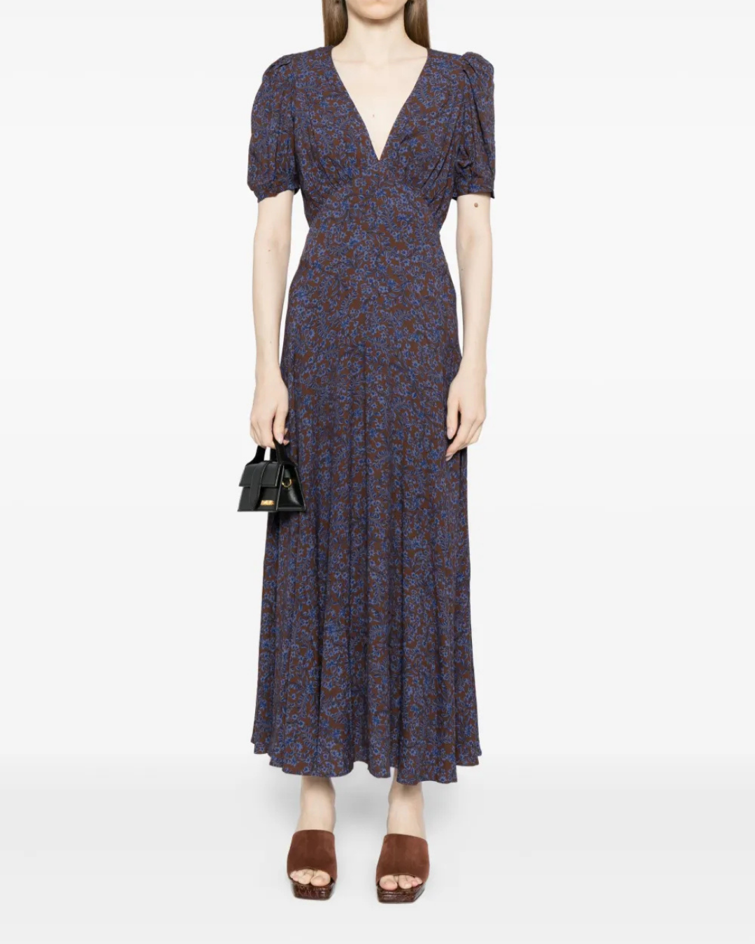 Reformation Naira Dress – Brown Blue Floral, Size Small