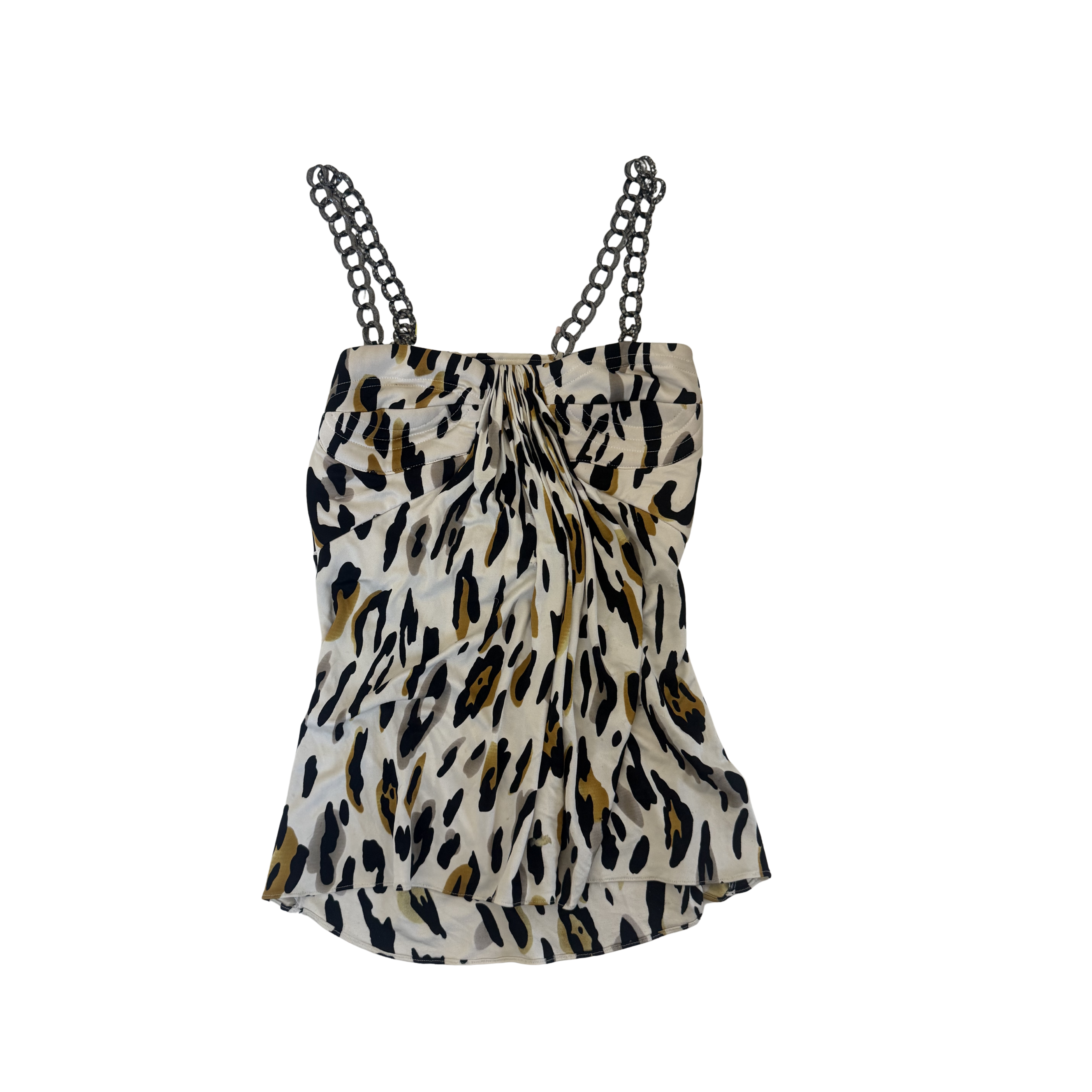 Leopard Print Chain-Strap Babydoll Tank Top – Size Small