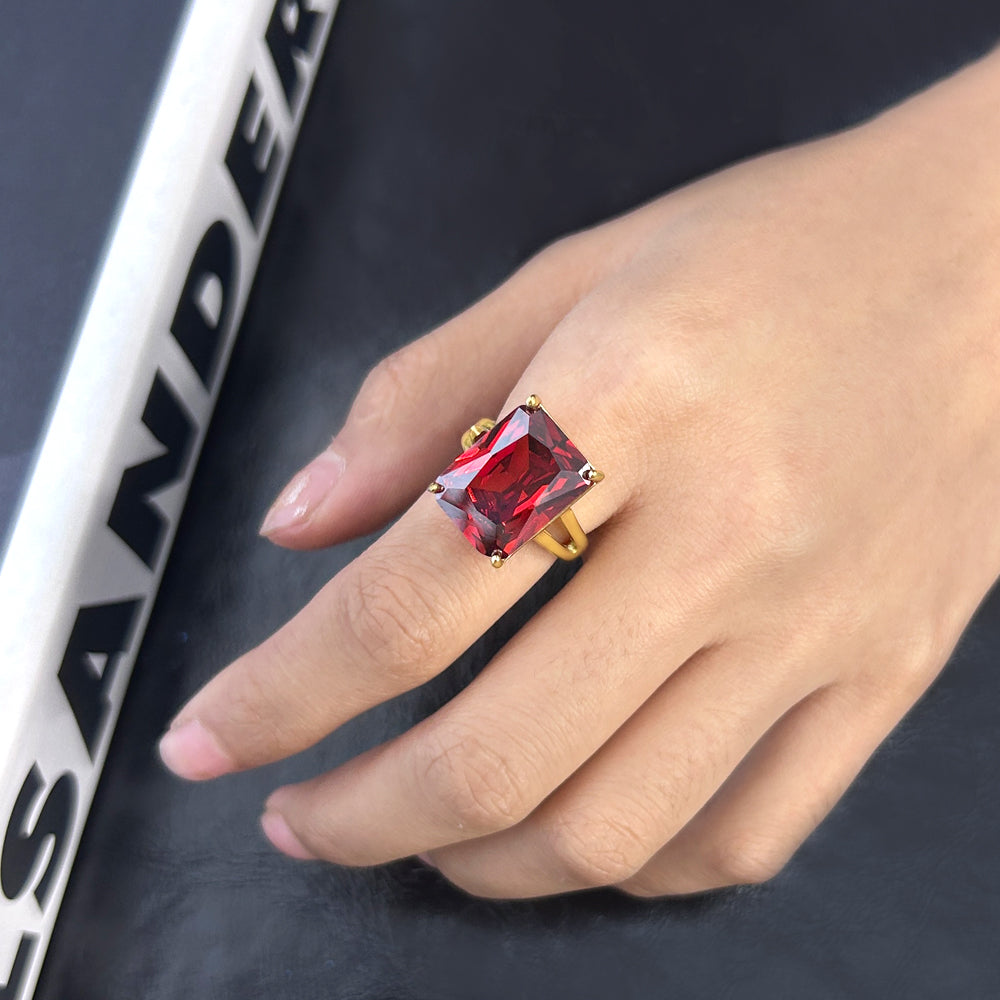 18K Gold-Plated Stainless Steel Square Gem Ring