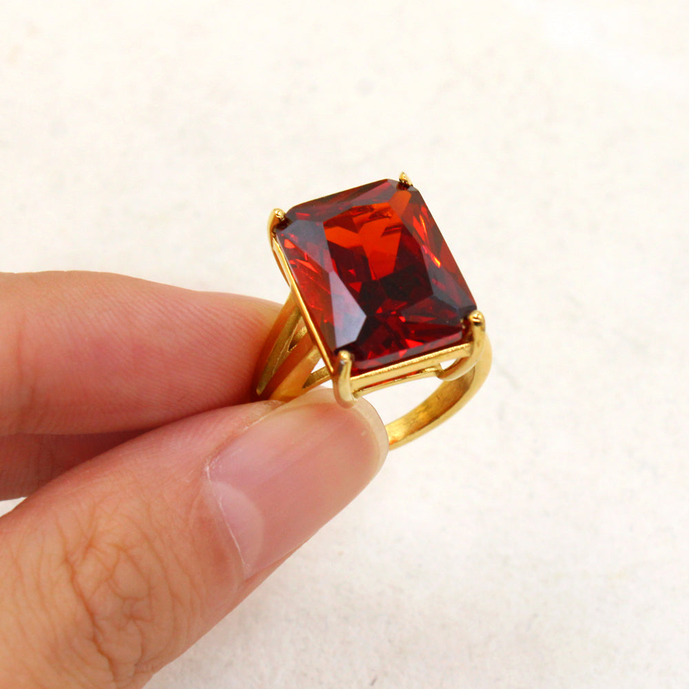 18K Gold-Plated Stainless Steel Square Gem Ring