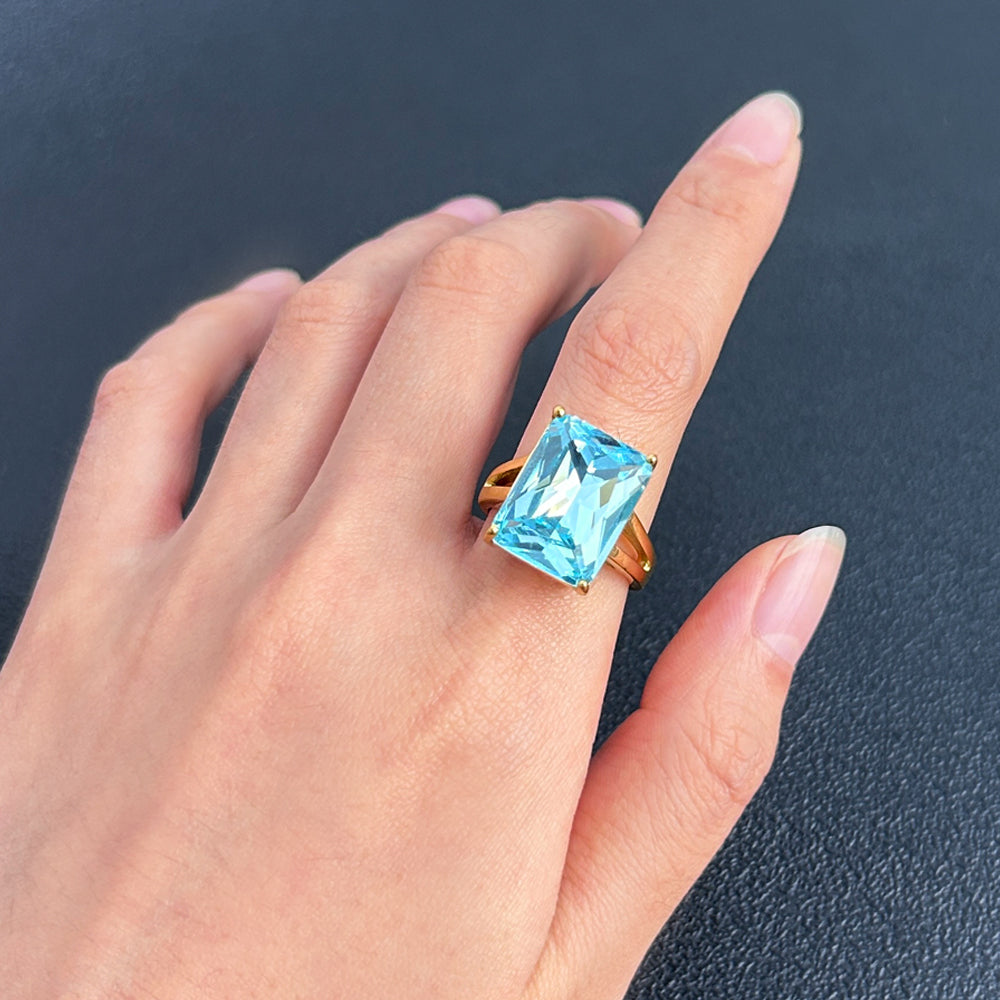 18K Gold-Plated Stainless Steel Square Gem Ring