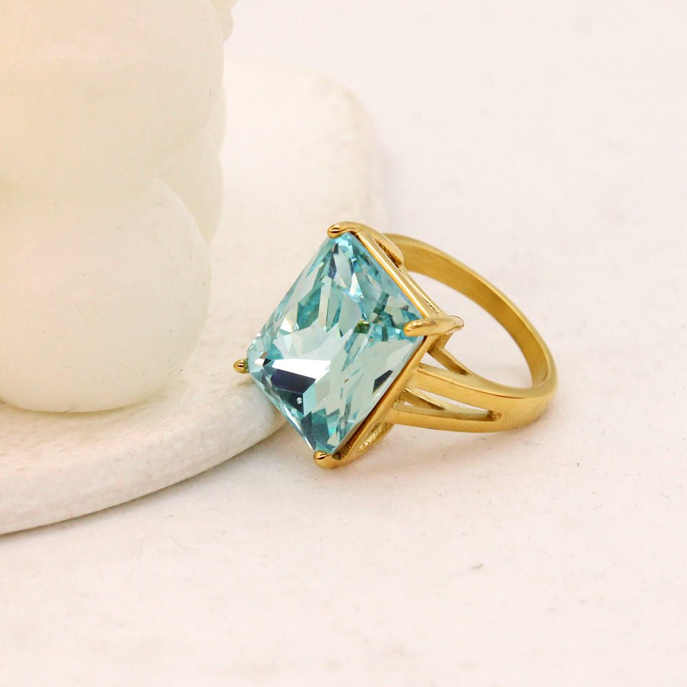 18K Gold-Plated Stainless Steel Square Gem Ring