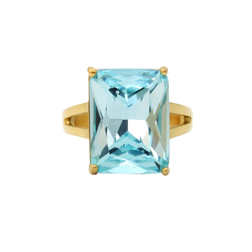 18K Gold-Plated Stainless Steel Square Gem Ring
