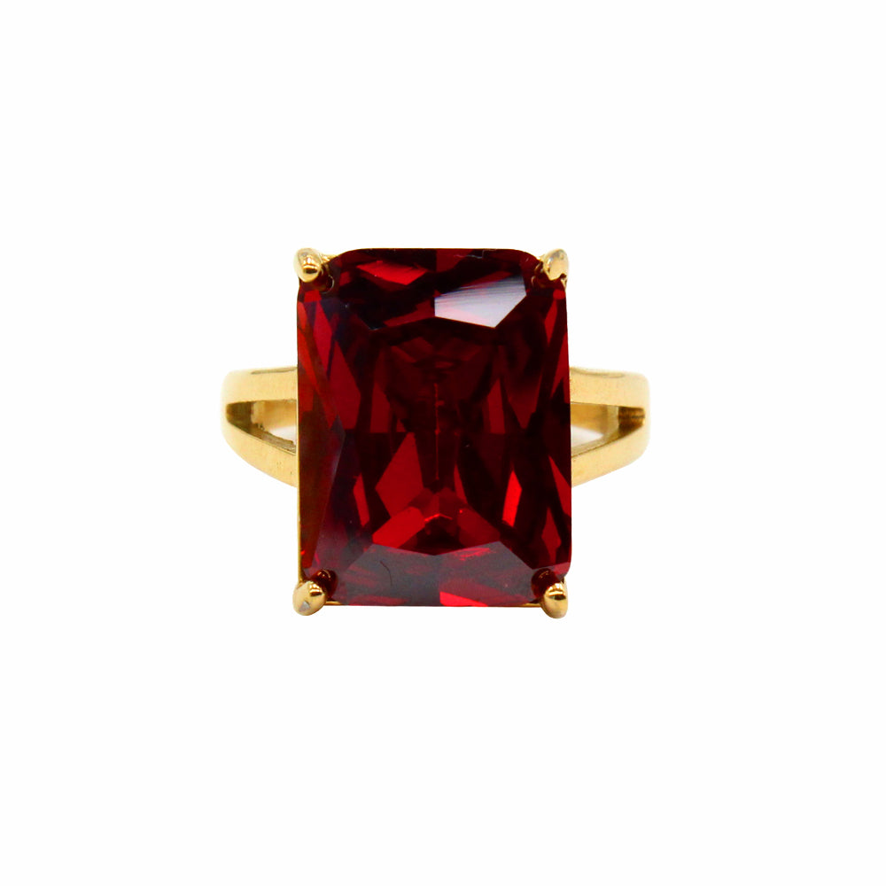 18K Gold-Plated Stainless Steel Square Gem Ring