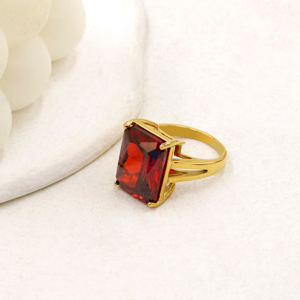 18K Gold-Plated Stainless Steel Square Gem Ring