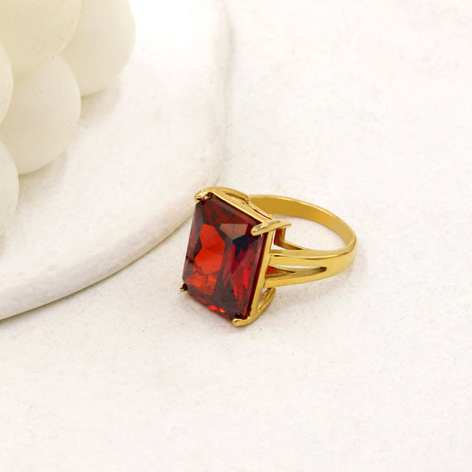 18K Gold-Plated Stainless Steel Square Gem Ring