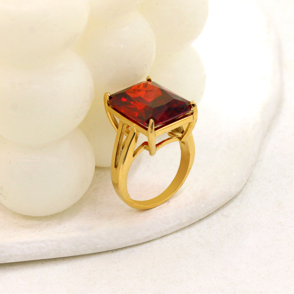 18K Gold-Plated Stainless Steel Square Gem Ring