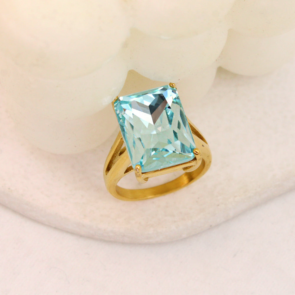 18K Gold-Plated Stainless Steel Square Gem Ring