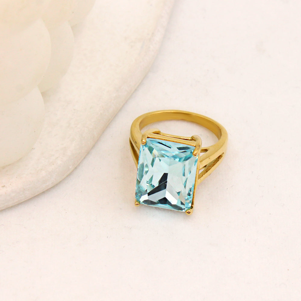 18K Gold-Plated Stainless Steel Square Gem Ring