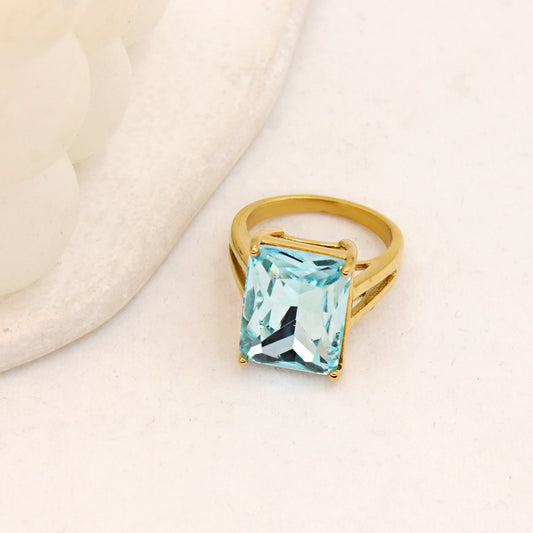 18K Gold-Plated Stainless Steel Square Gem Ring