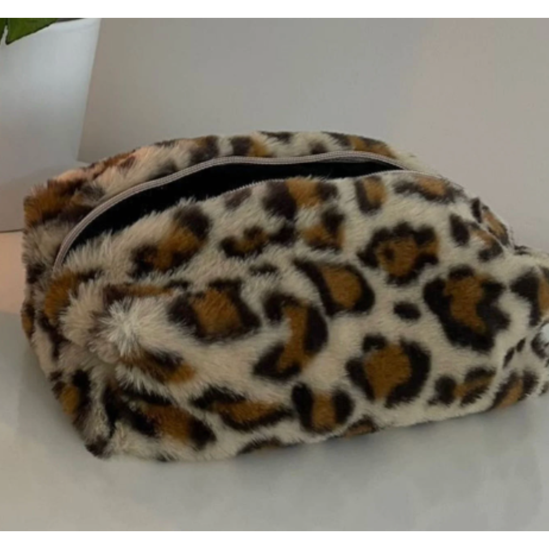 Leopard Fuzzy Travel Pouch