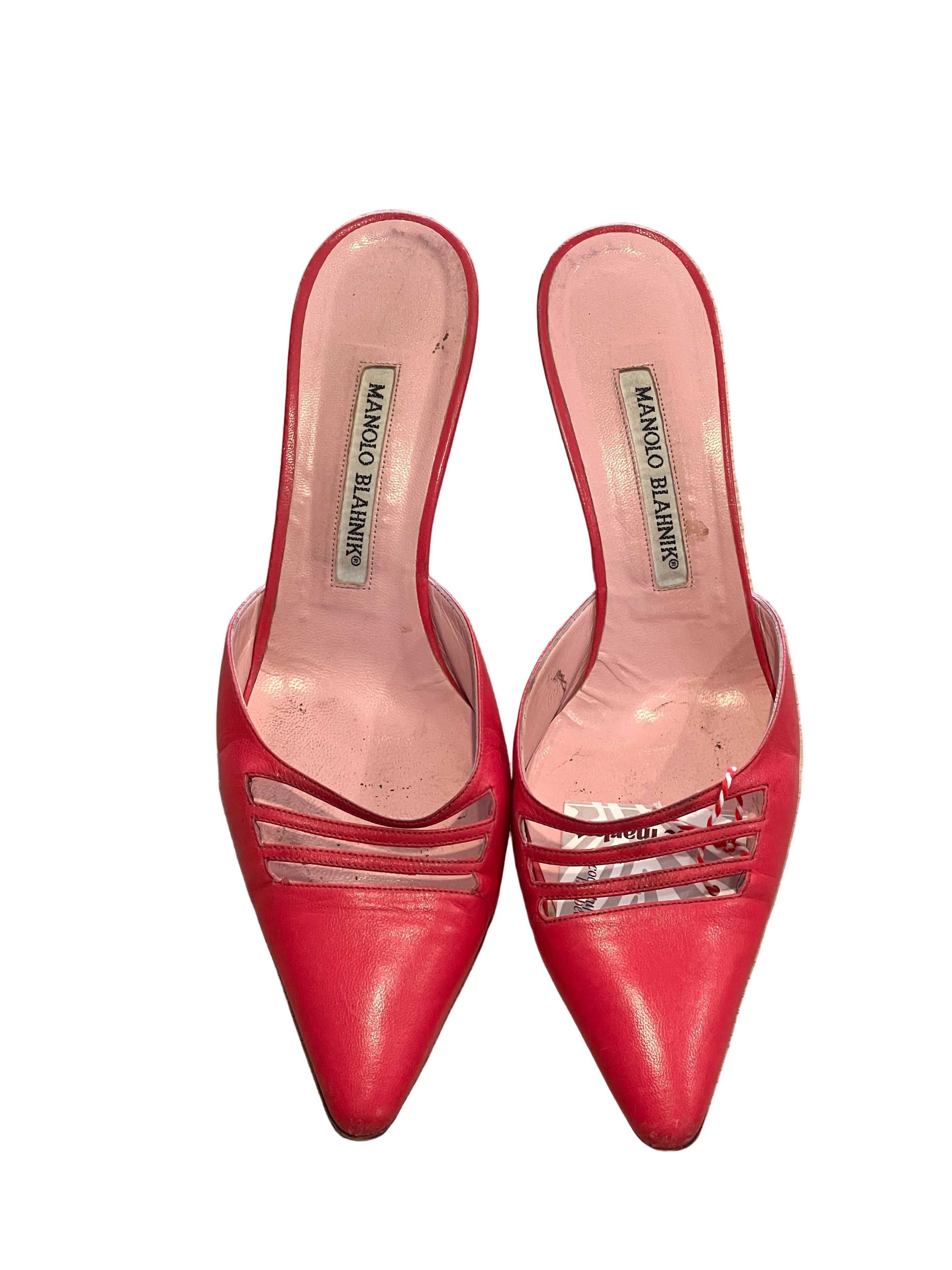 Vintage Manolo Blahnik Hot Pink Leather Pointed-Toe Kitten Heel