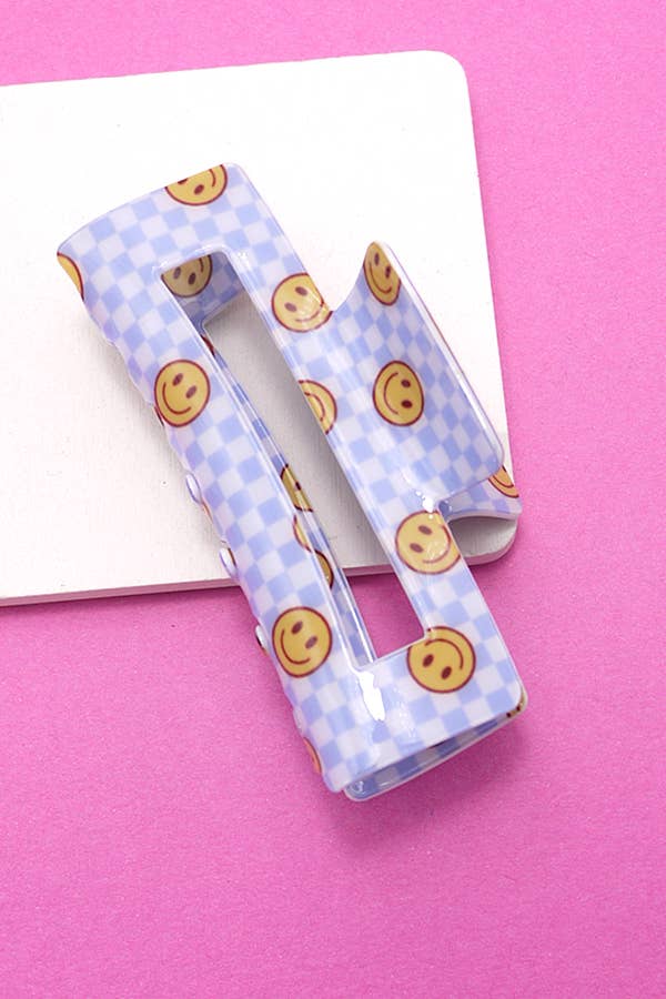 Jumbo Checker Smiley Hair Claw Clips