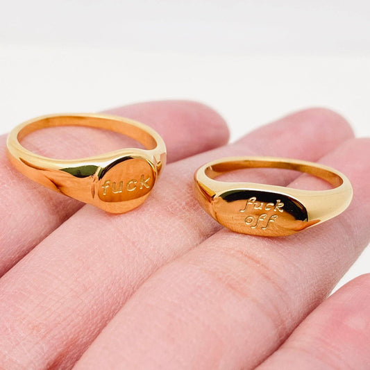 "Fuck" 18K Gold-Plated Stainless Steel Ring